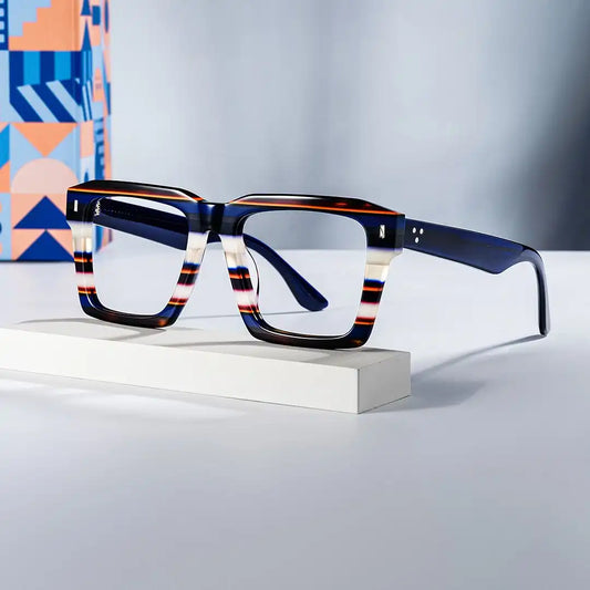 Kenish Blue White Square Glasses