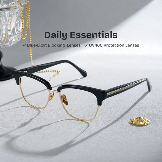 Ellis Black Gold Browline Glasses